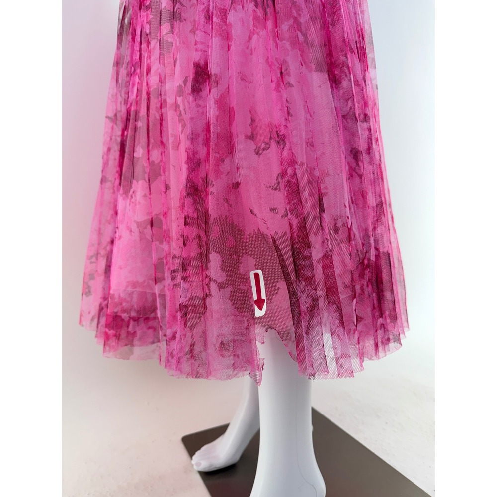 ML Monique Lhuillier Pink Floral Pleated Strapless Midi Dress Size 2 - Picture 9 of 11